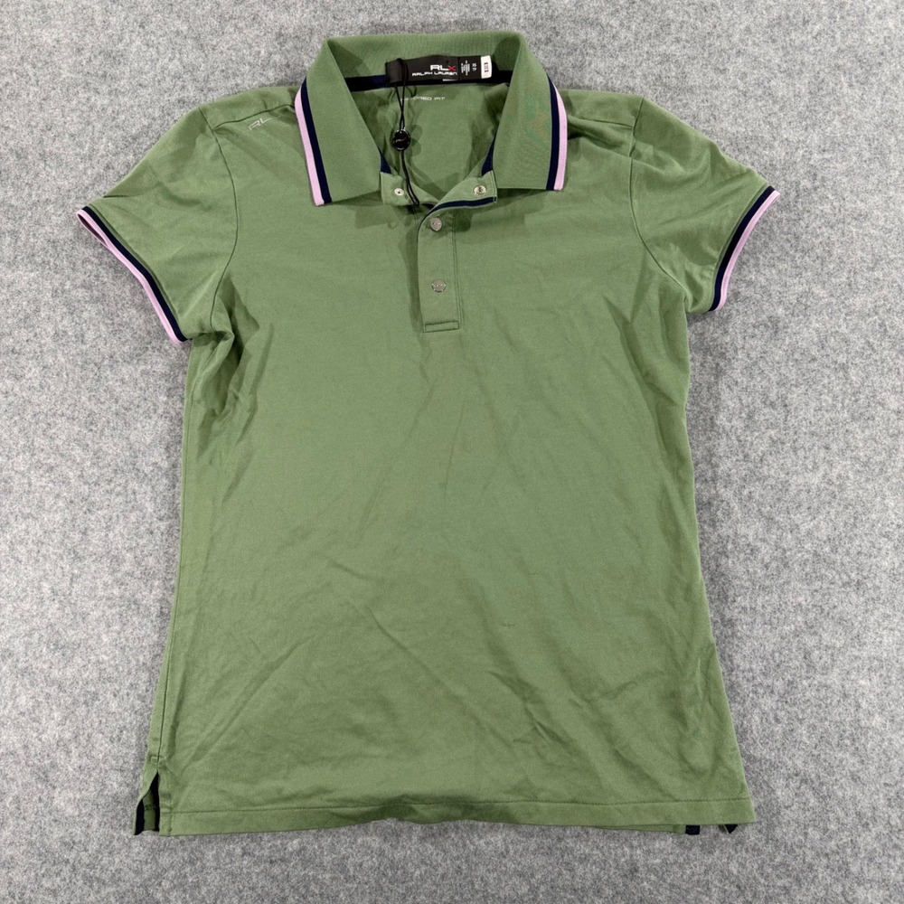 Ralph‎ Lauren Womens XS Tailored Fit Polo Shirt Green Pink Tipping Short Sleeve